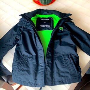Abercrombie & Fitch Navy and Neon Green Kids Raincoat